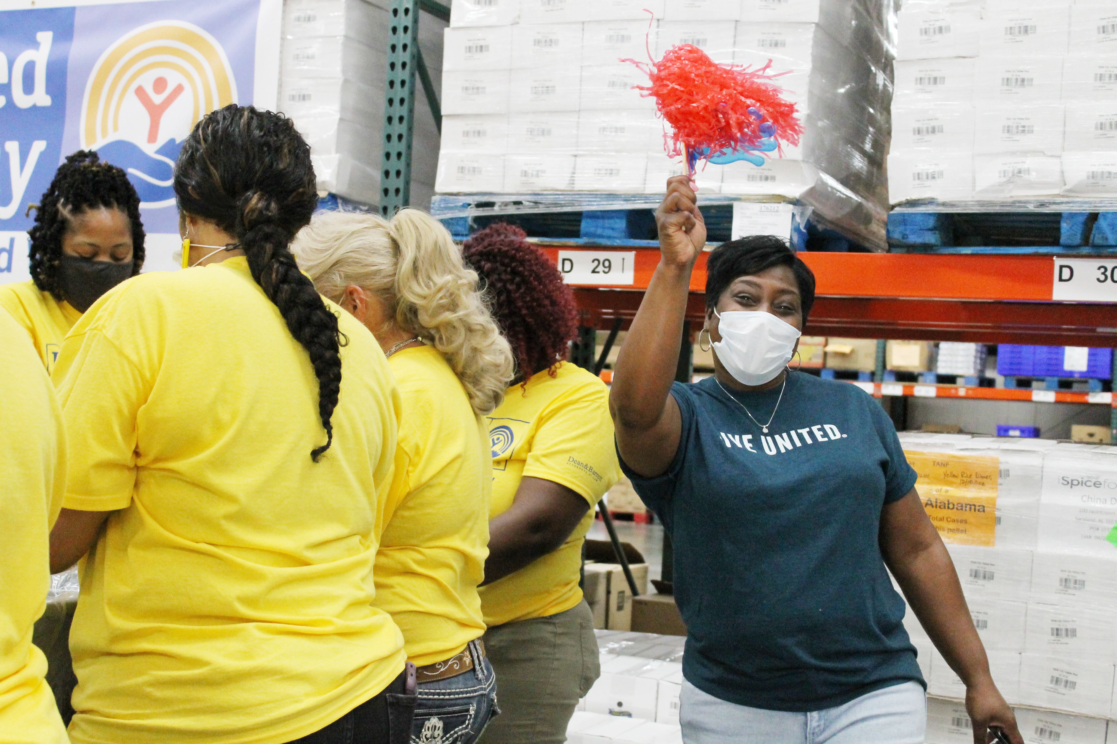 Volunteers cheering