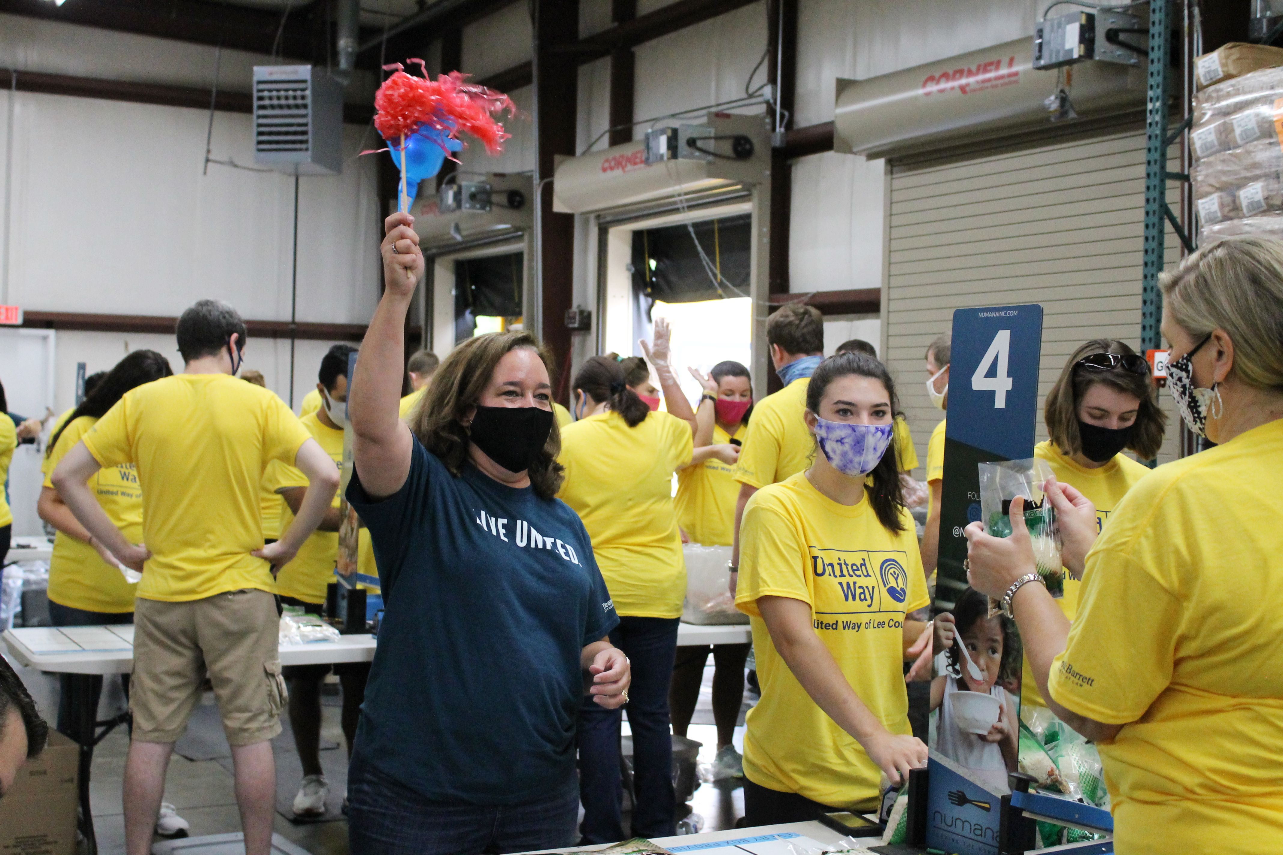 Volunteers cheering