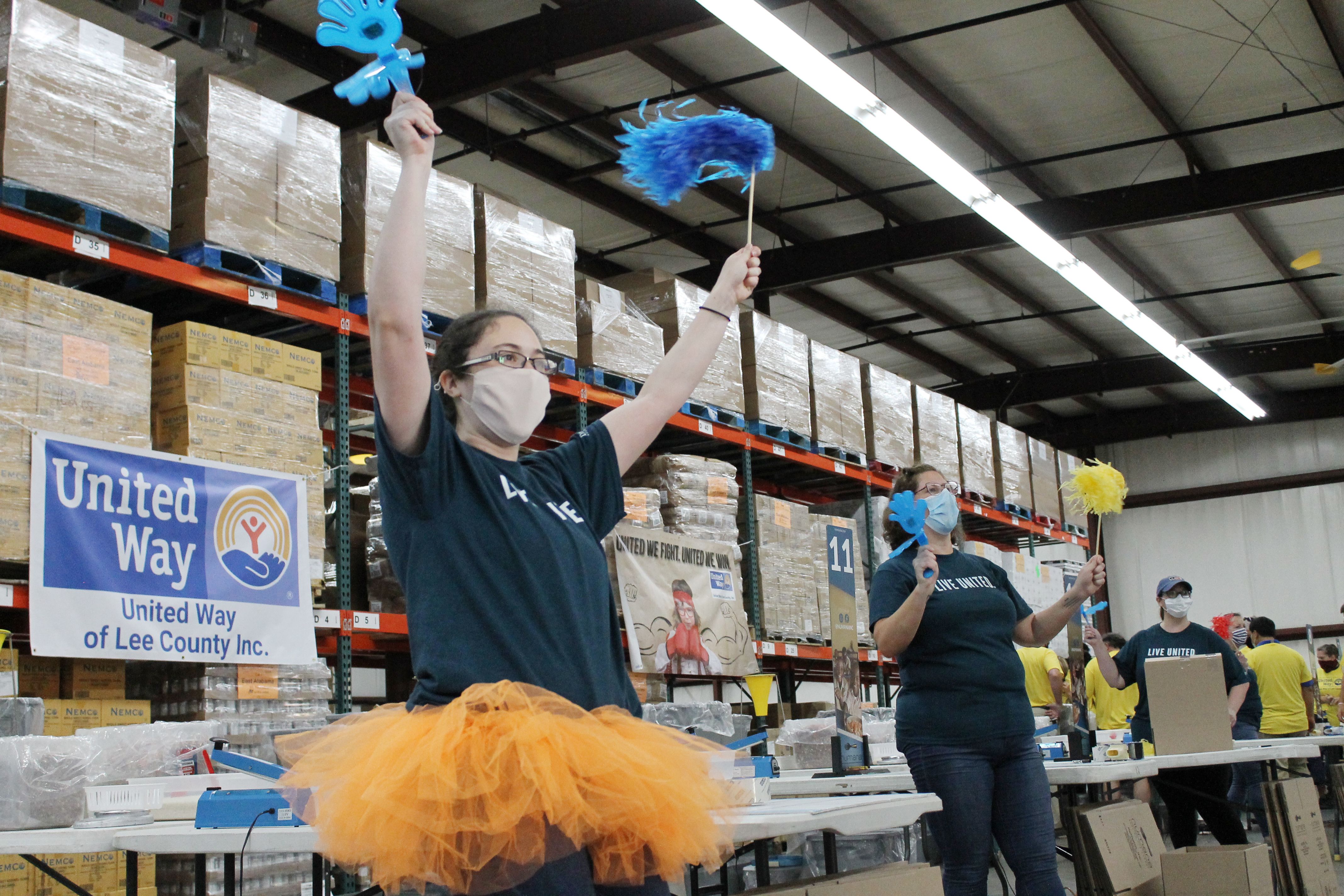 Volunteers cheering